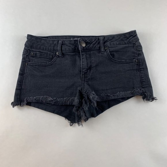 American Eagle Outfitters Pants - American Eagle Black Denim Super Low Shortie Cutoff Shorts 10